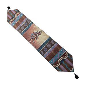 Vohann Southwestern Dancing Kokopelli Gecko Teal Black Table Runner 68" x 13"